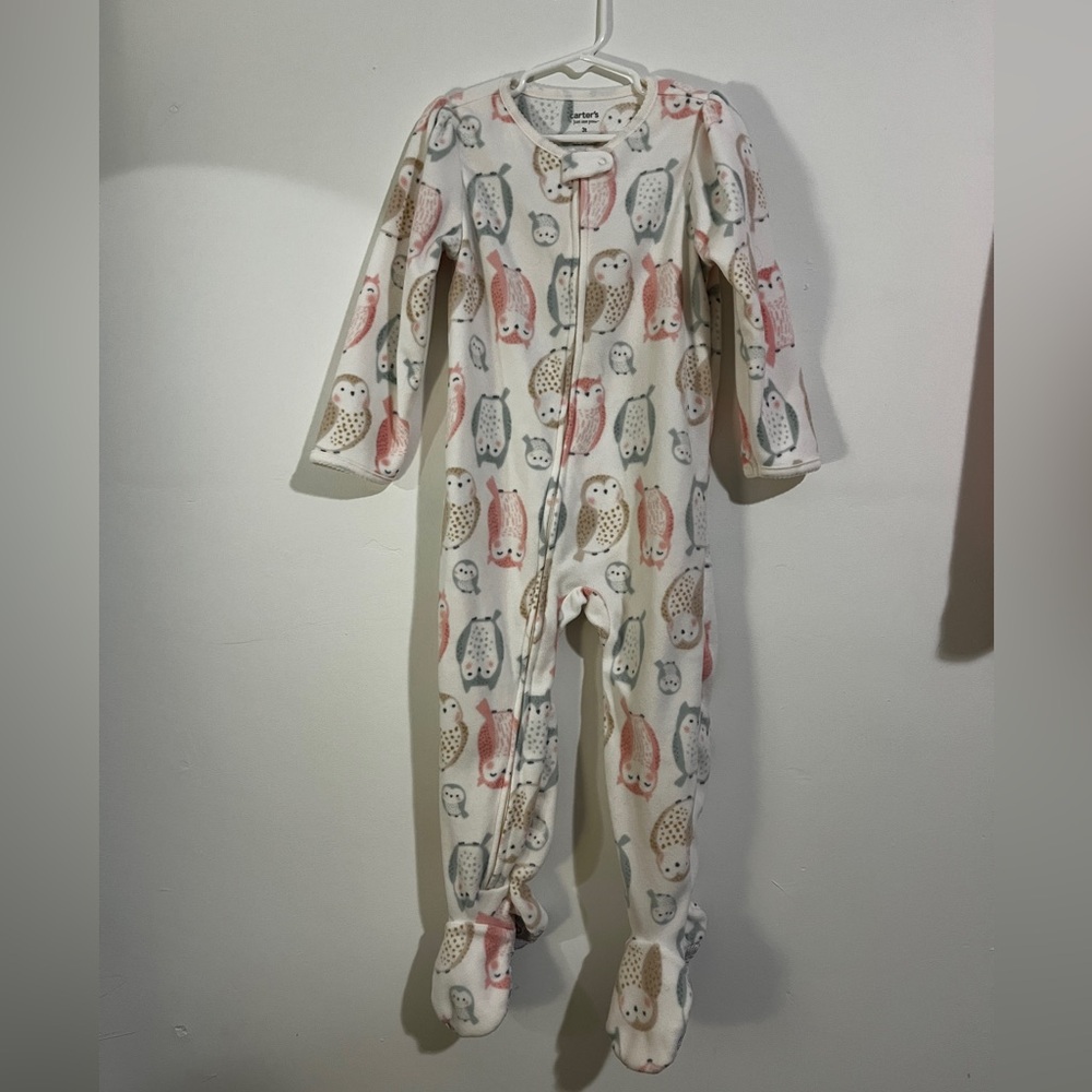 Carter's Owl Print Kids Footie in Pink, Gray, and Cream